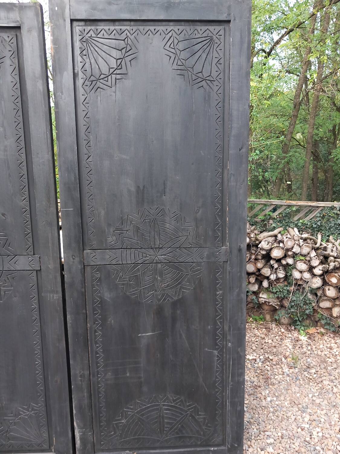 3 large carved wooden panels/doors