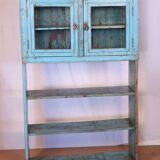 Ancienne étagère en teck birman patine bleu d’origine