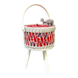 Tripod worker in rattan and vintage fabric