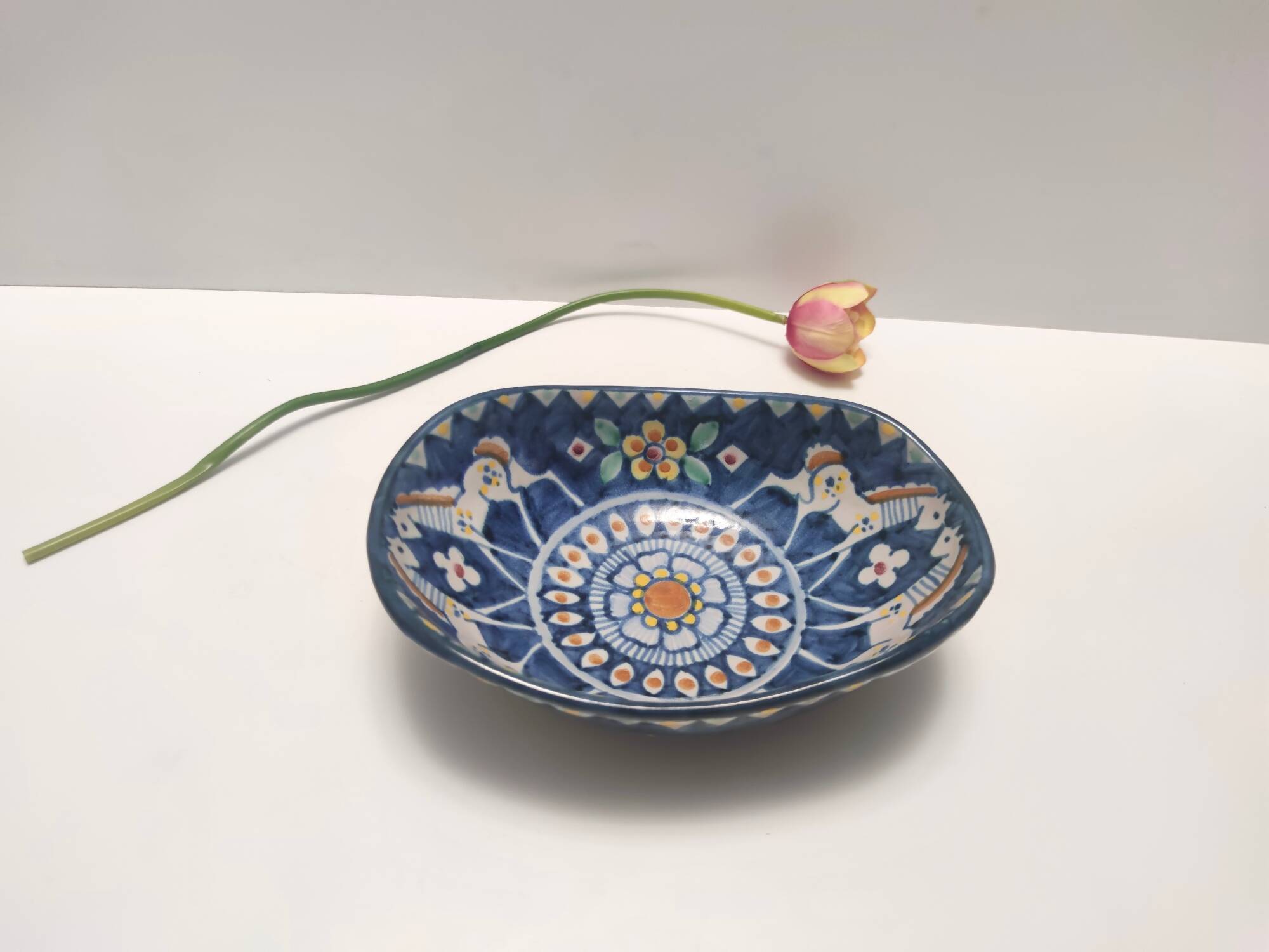 Vintage Handmade and Hand Painted Ceramic Bowl or Centerpiece, Italy