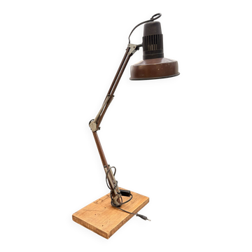 Ancien Lampe Articulée Industrielle Architecte Vintage Marron