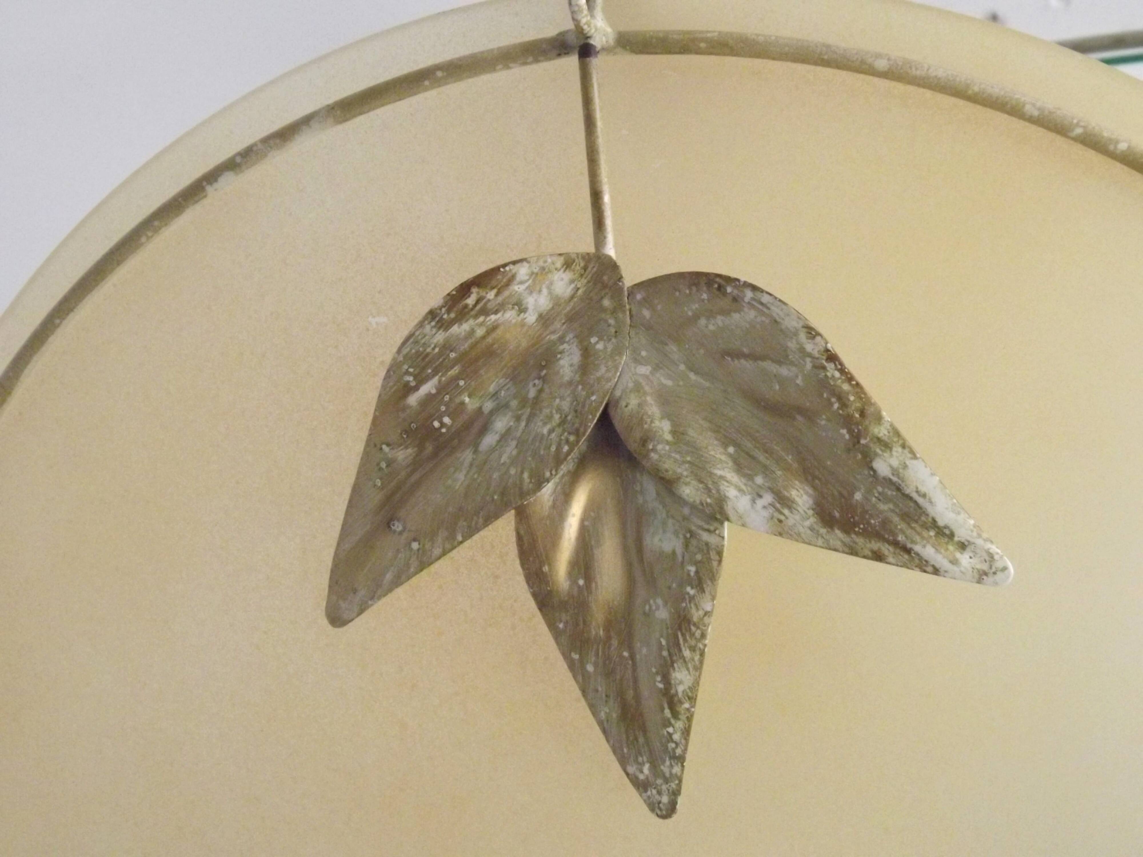Italian Metal Ceiling Light Gold Leaf Detail Frosted Glass Bowl Shade