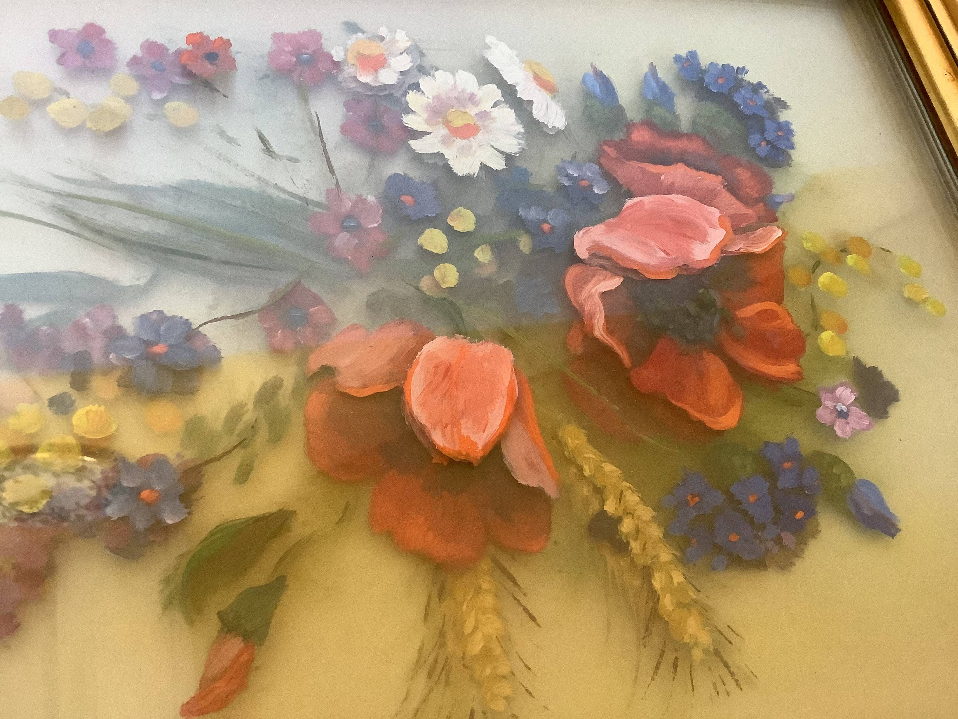 Old painting bouquet of flowers signed