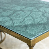 Table basse du milieu du siècle, France 1960 en laiton et marbre vert