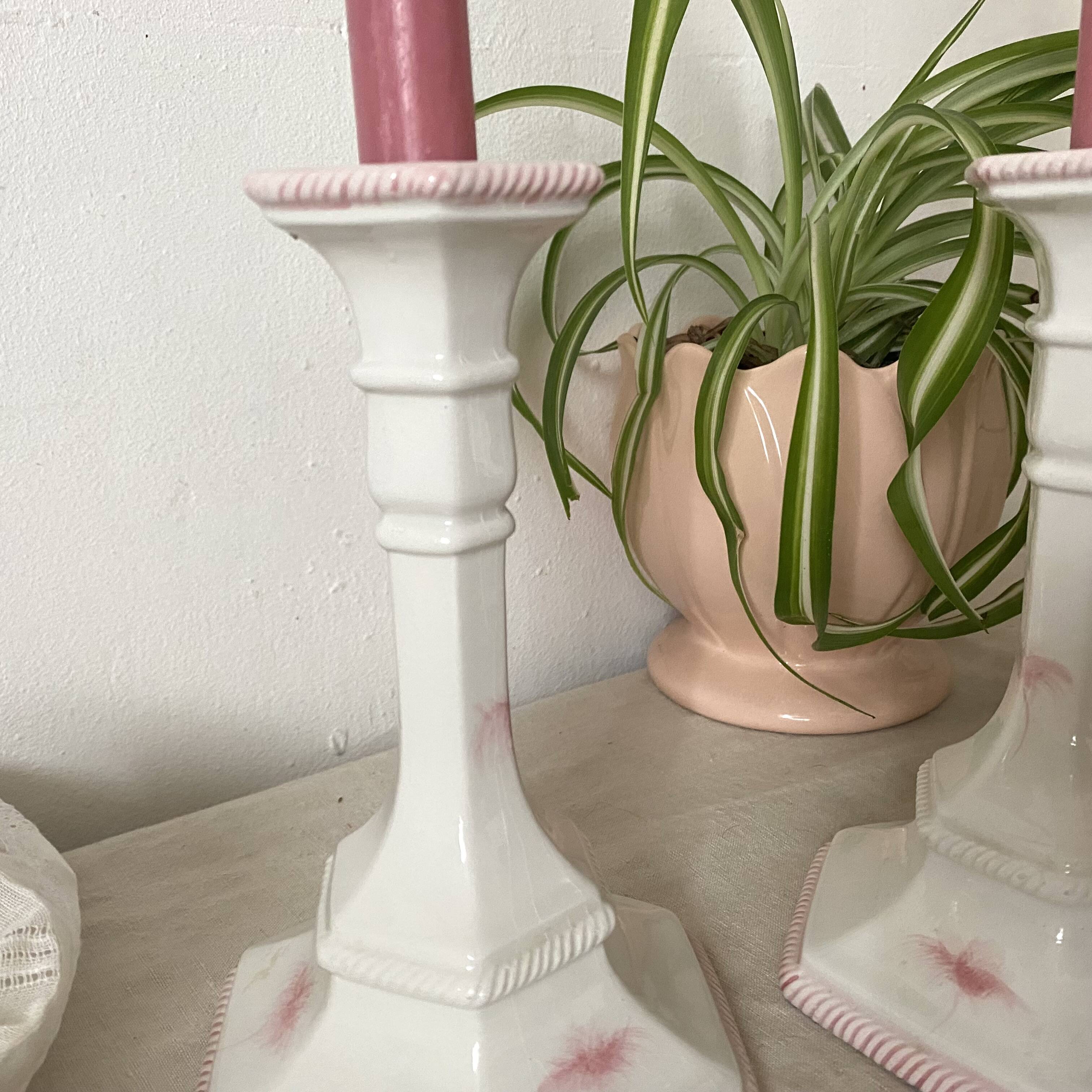 Pair of ceramic candlesticks, Italy