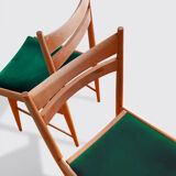 Beech wood and green velvet pair of chairs from 60s