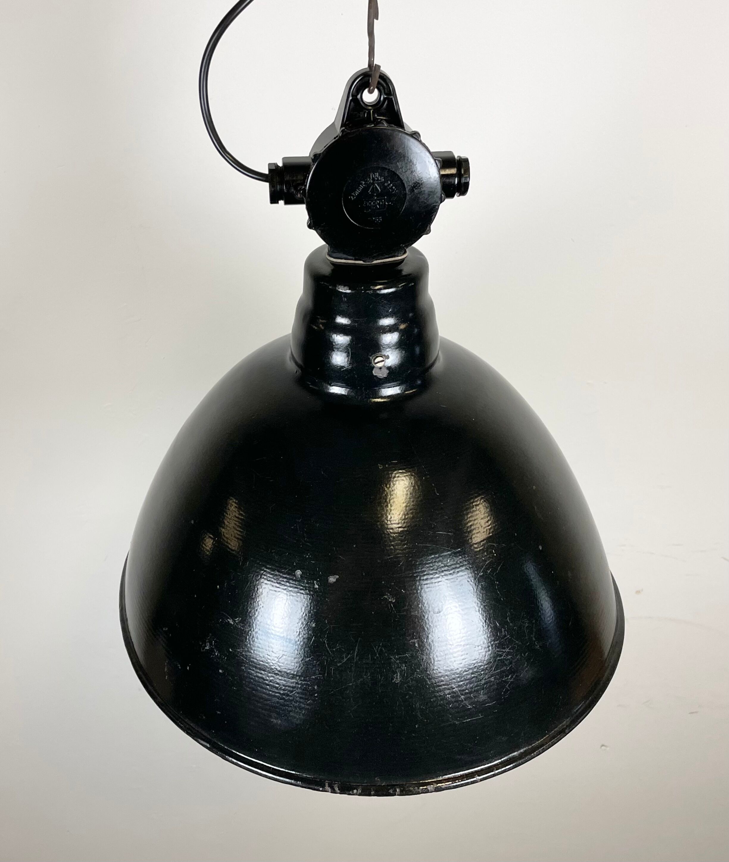 East german black enamel factory light by LBD Veb Leuchtenbau Dresden, 1950s