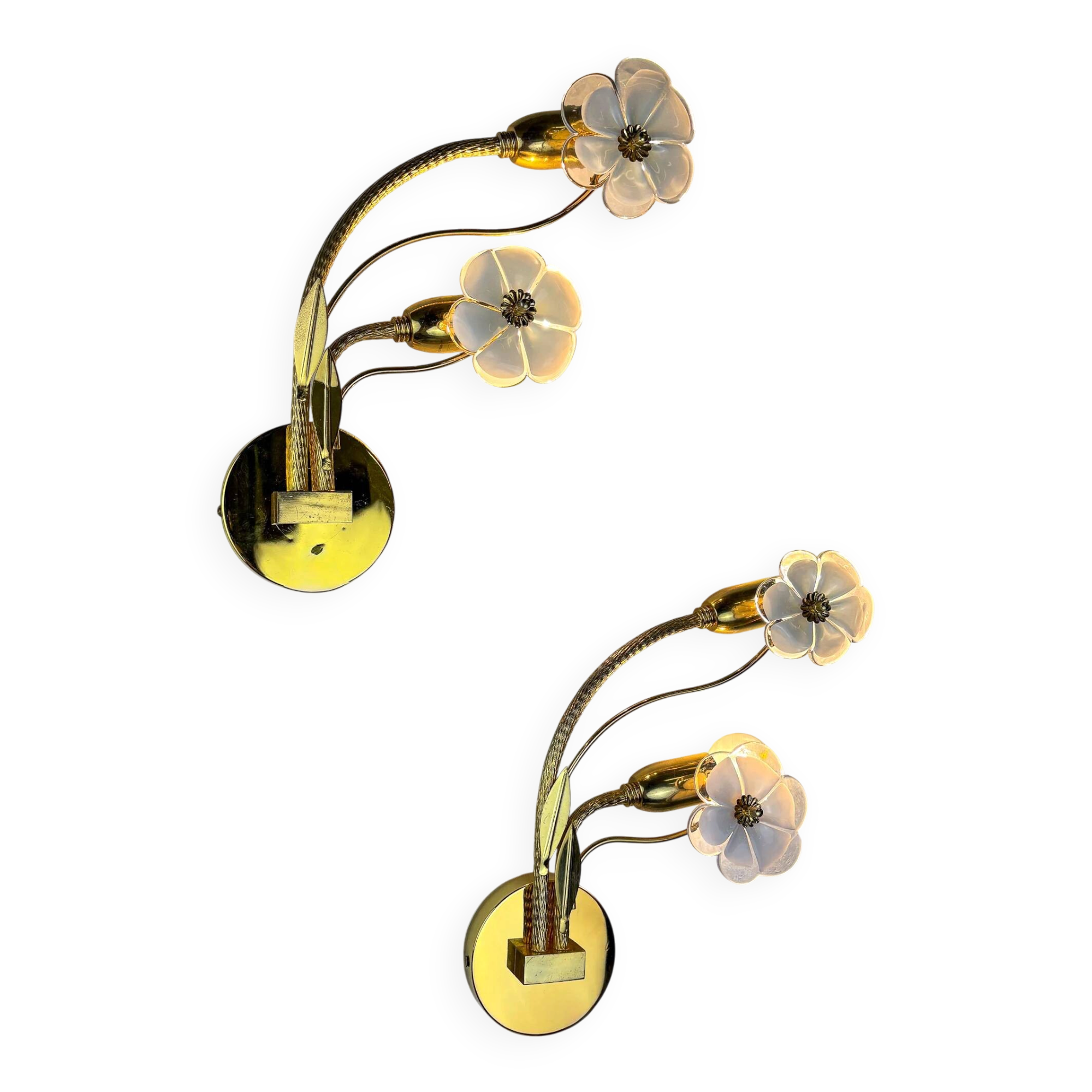 Pair of hibiscus floral sconces, Murano glass, Italy, circa 1970s