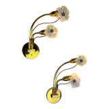 Pair of hibiscus floral sconces, Murano glass, Italy, circa 1970s