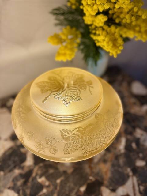 Yellow floral globe art nouveau table lamp