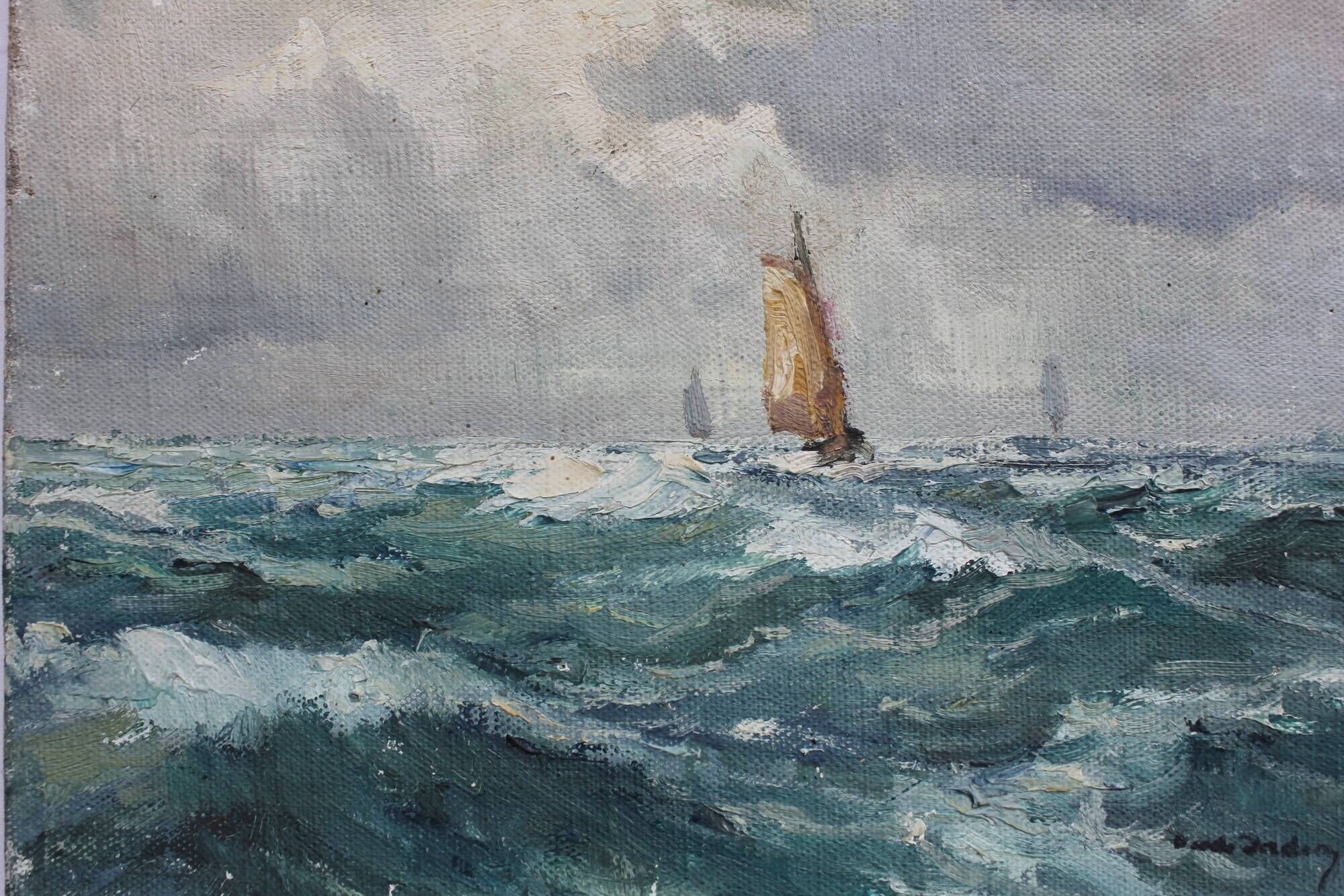 Old painting oil on marine canvas signed, early twentieth century