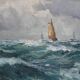 Old painting oil on marine canvas signed, early twentieth century
