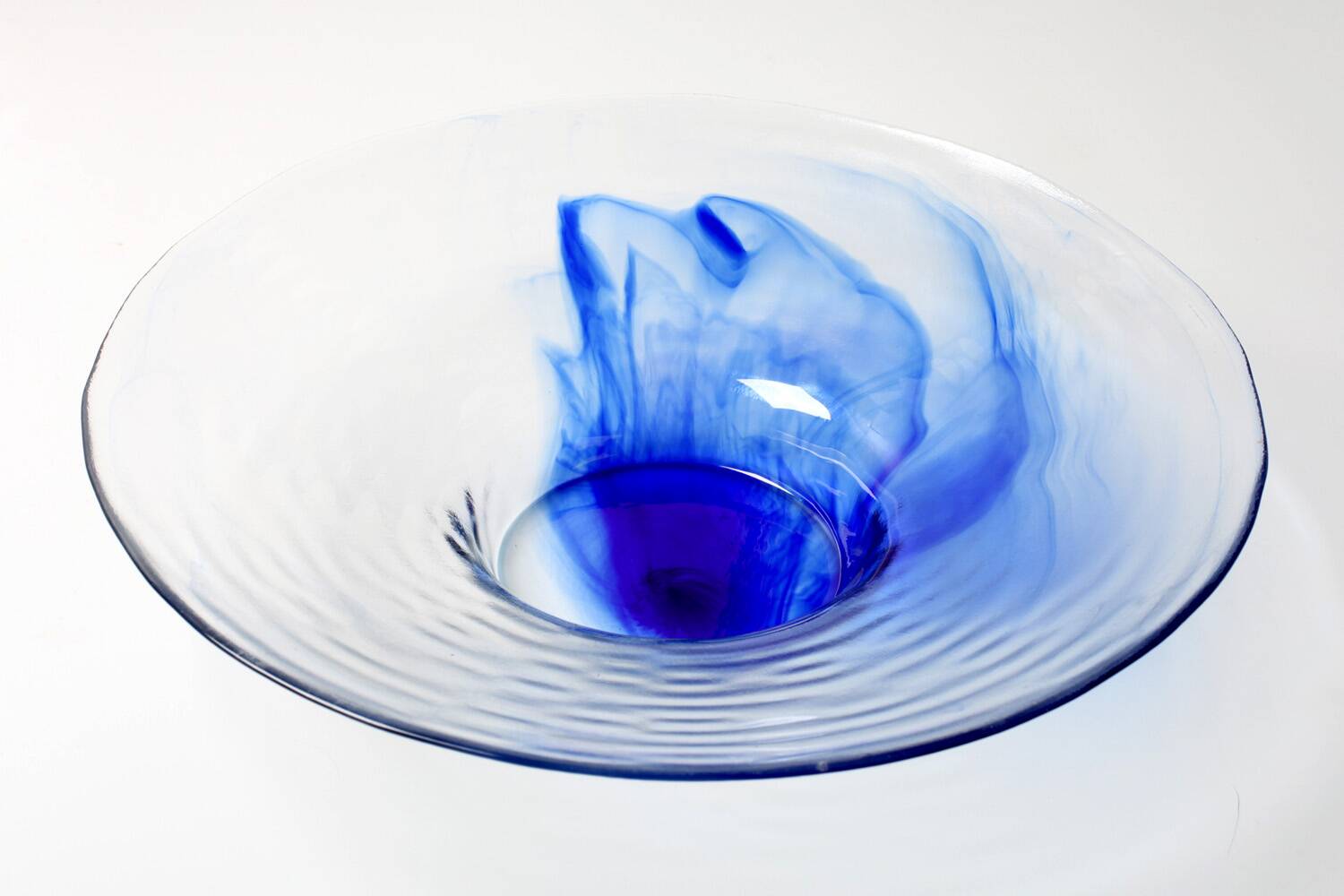 Vintage Bormioli Rocco Glass Bowl: Blue Swirl Mid-Century Platter / 1990s