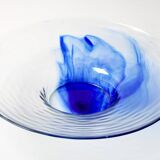 Vintage Bormioli Rocco Glass Bowl: Blue Swirl Mid-Century Platter / 1990s