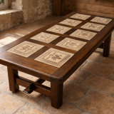 Vintage 60s coffee table with tile decoration of birds and flowers.