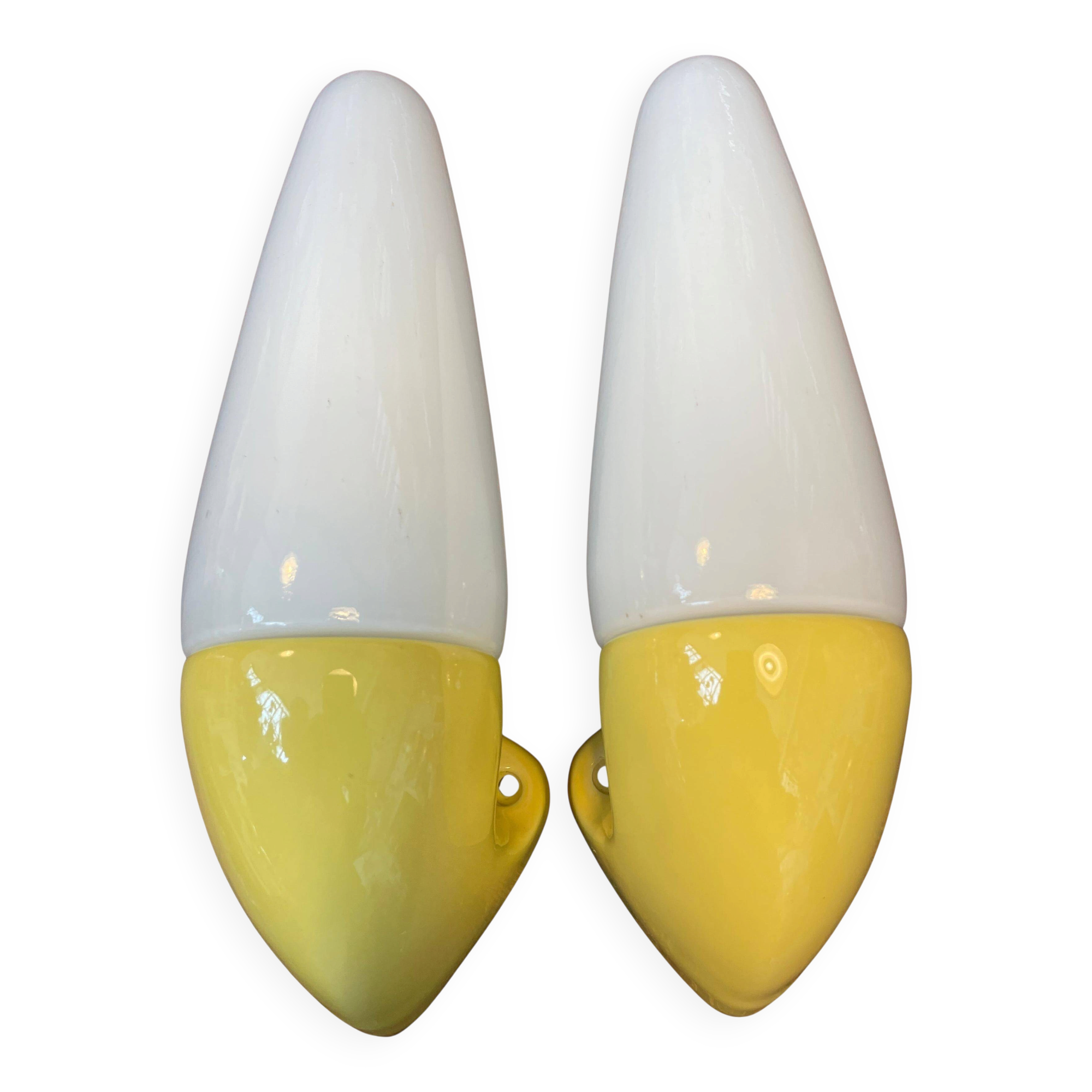 Vintage Bathroom Lamps in Ceramic by Ifö of Sweden with Opaline Shades from the 1960s