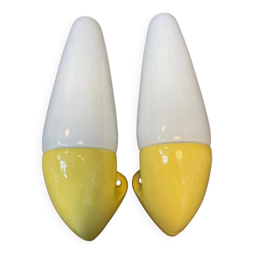 Vintage Bathroom Lamps in Ceramic by Ifö of Sweden with Opaline Shades from the 1960s