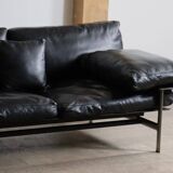 Canapé trois places Diesis en cuir noir, conçu par Antonio Citterio pour B&B Italia, années 1970