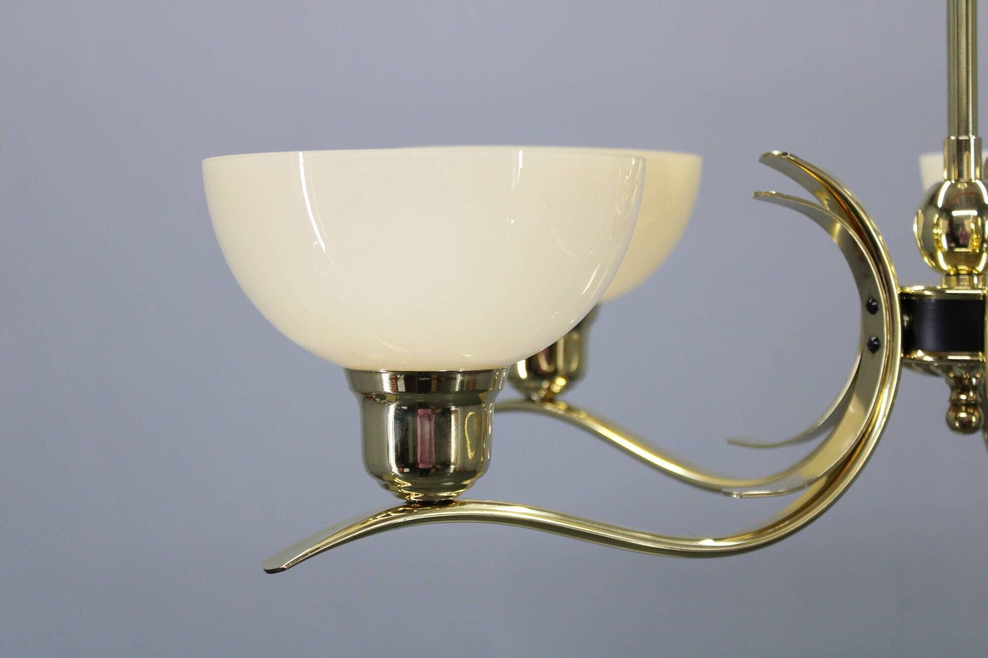 Art Deco brass chandelier with cream opaline glass, Czechoslovakia 1930s
