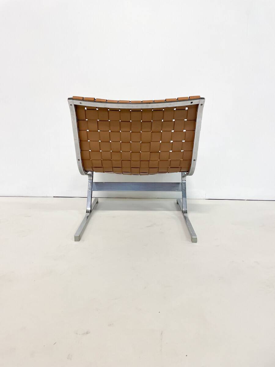 Mid-Century Pair of Lounge Chairs by Ross Littell for ICF, Cognac Leather, Italy, 1970s