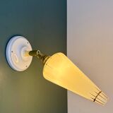 Vintage tulip wall lamp in white opaline with gold trim