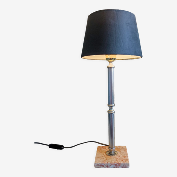 Golden metal lamp with pink marble base