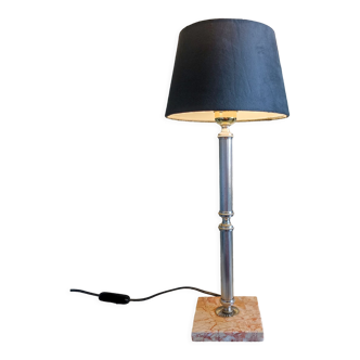 Golden metal lamp with pink marble base