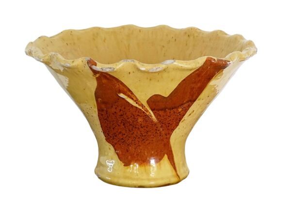 Bol ancien français en terre cuite à glaçure jaune