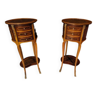 Pair Of Narrow Louis XV Style Bedside Tables In Tambour Shape