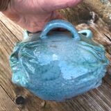 Ceramic vase, three faces, blue marble effects, signed