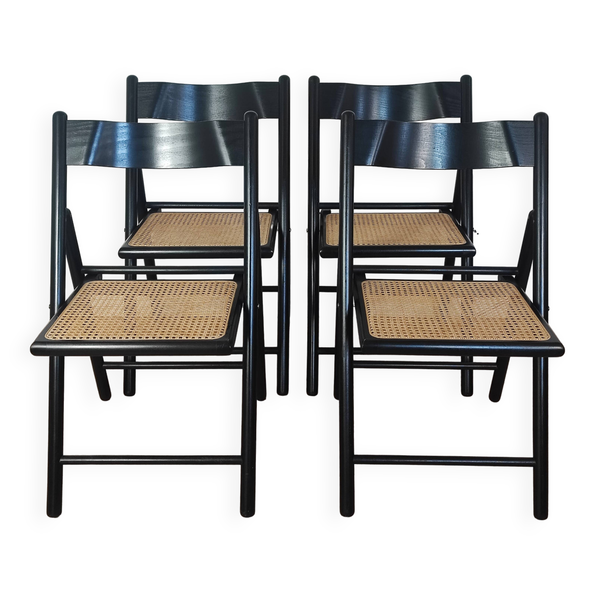 4 chaises pliantes bois et rotin