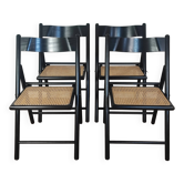 4 chaises pliantes bois et rotin