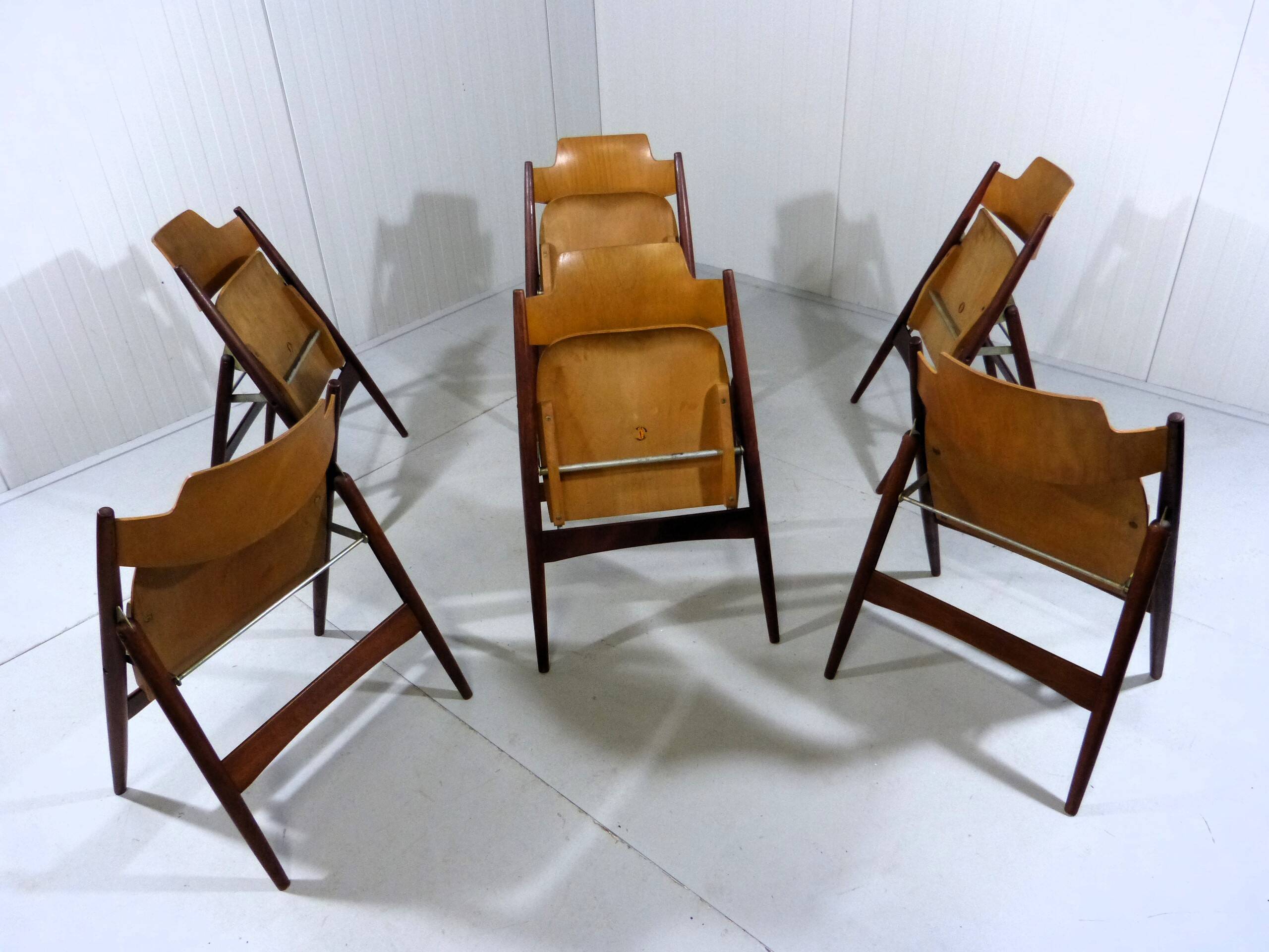 Set of 6 Egon Eiermann SE 18 folding chairs Wilde + Spieth, 1950s