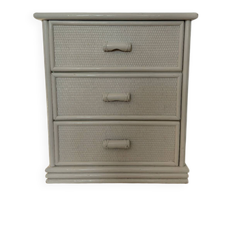Vintage cane commode with 3 drawers - white patinated wood - seaside spirit