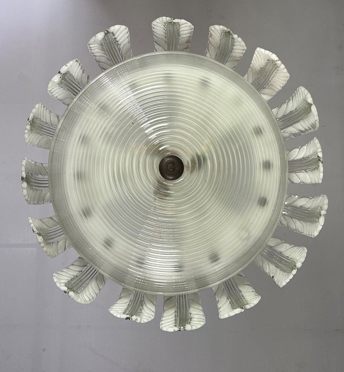 Lustre fontaine vénitien en verre de Murano incolore vert 1940