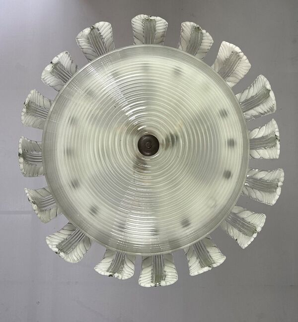 Lustre fontaine vénitien en verre de Murano incolore vert 1940