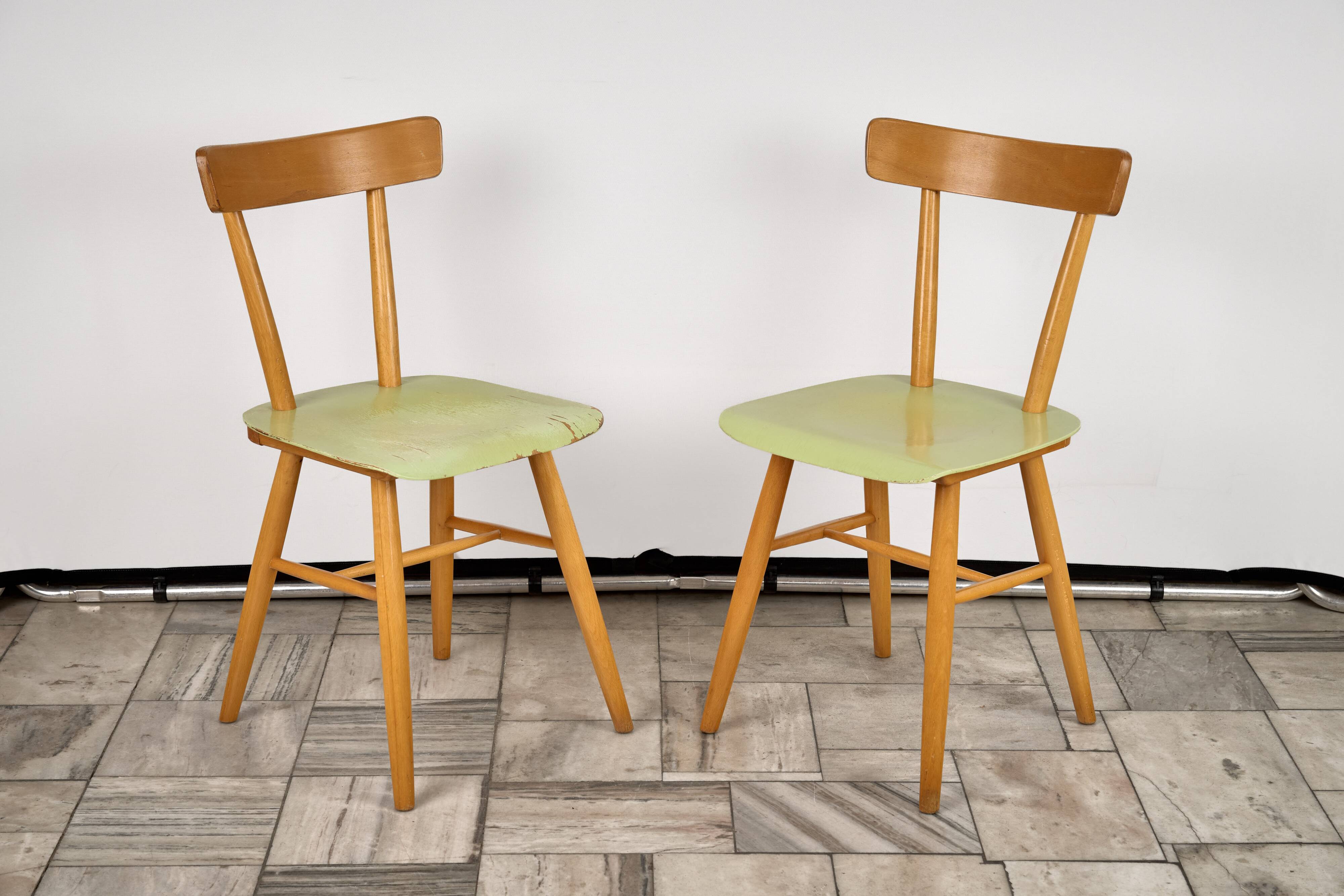 Set of 2 Beech Chairs, 1960s, Czechoslovakia