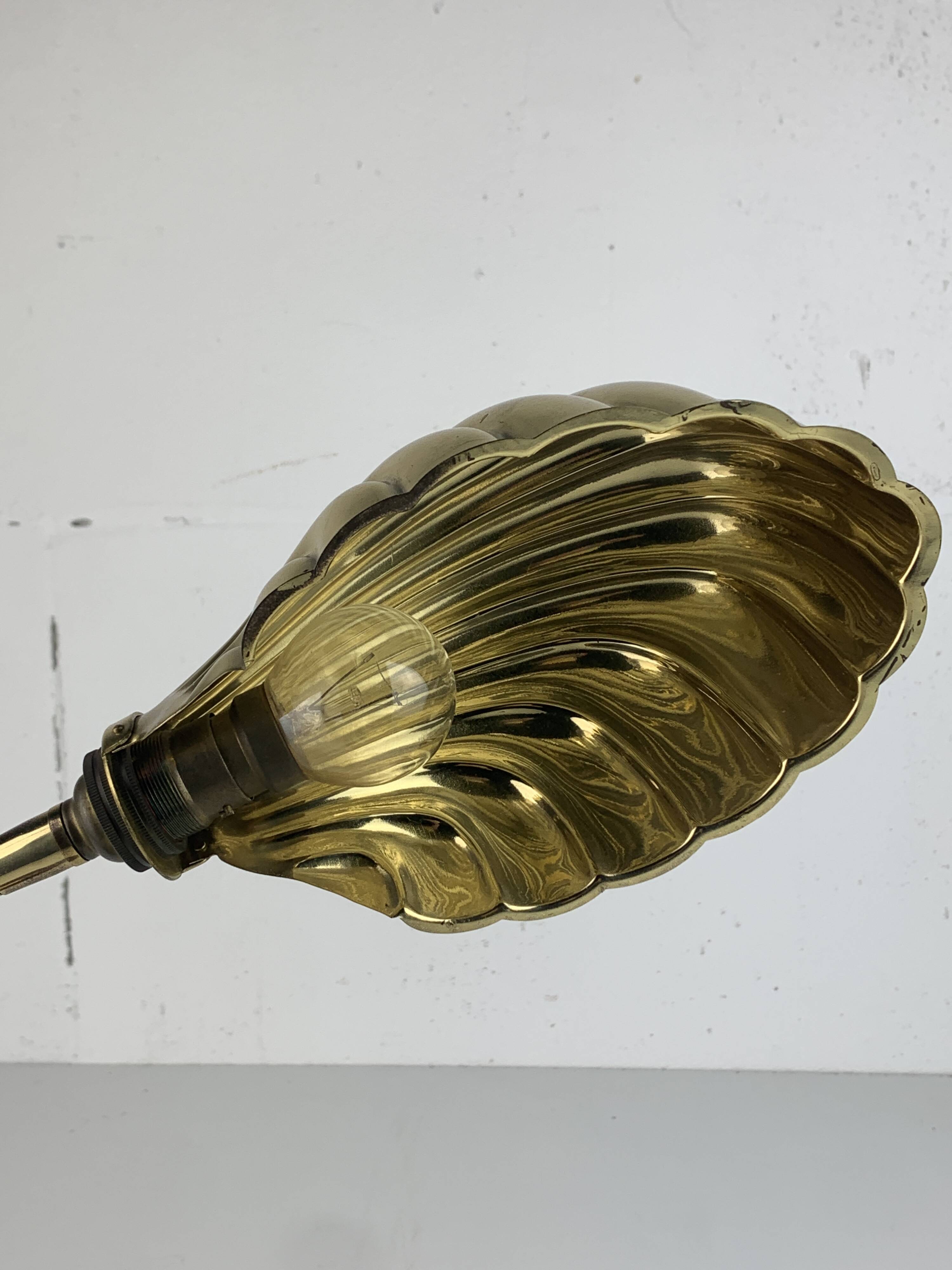 Midcentury brass gooseneck clam shell desk lamp