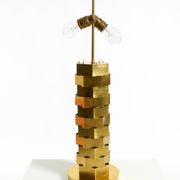 1960s brass table lamp by Vereinigte Werkstätten with an illuminated base