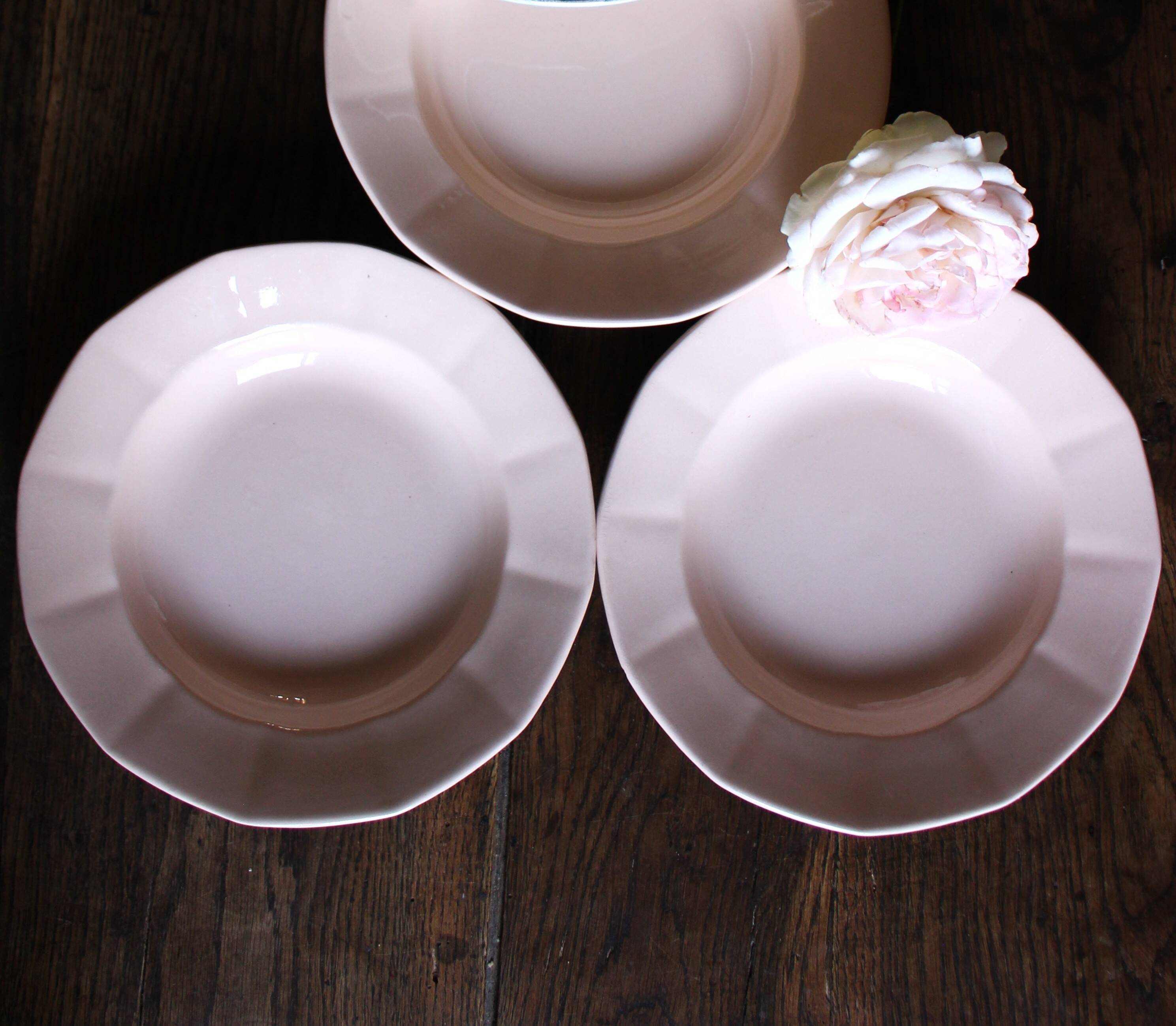 5 assiettes creuses rose Digoin Sarreguemines
