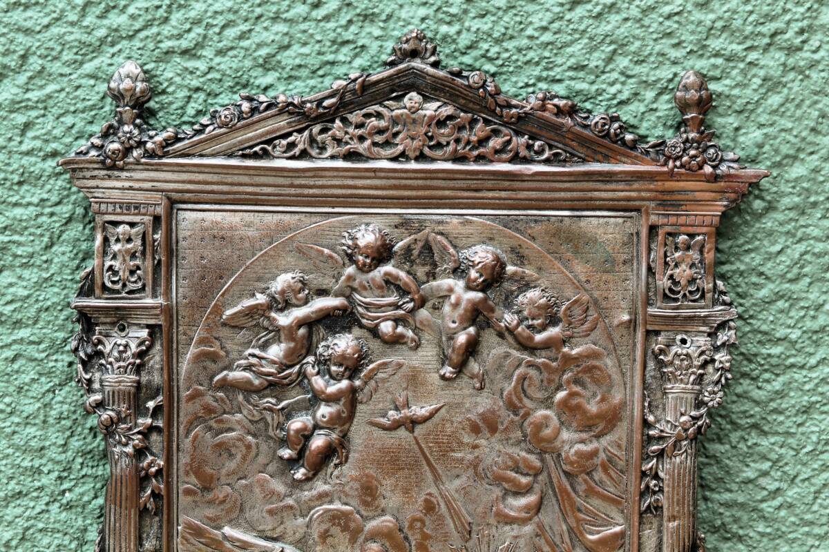 Copper plaque, Annunciation, signed Edouard Thiébaut