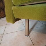 Vintage 60s green velvet sofa, 4-seater convertible.