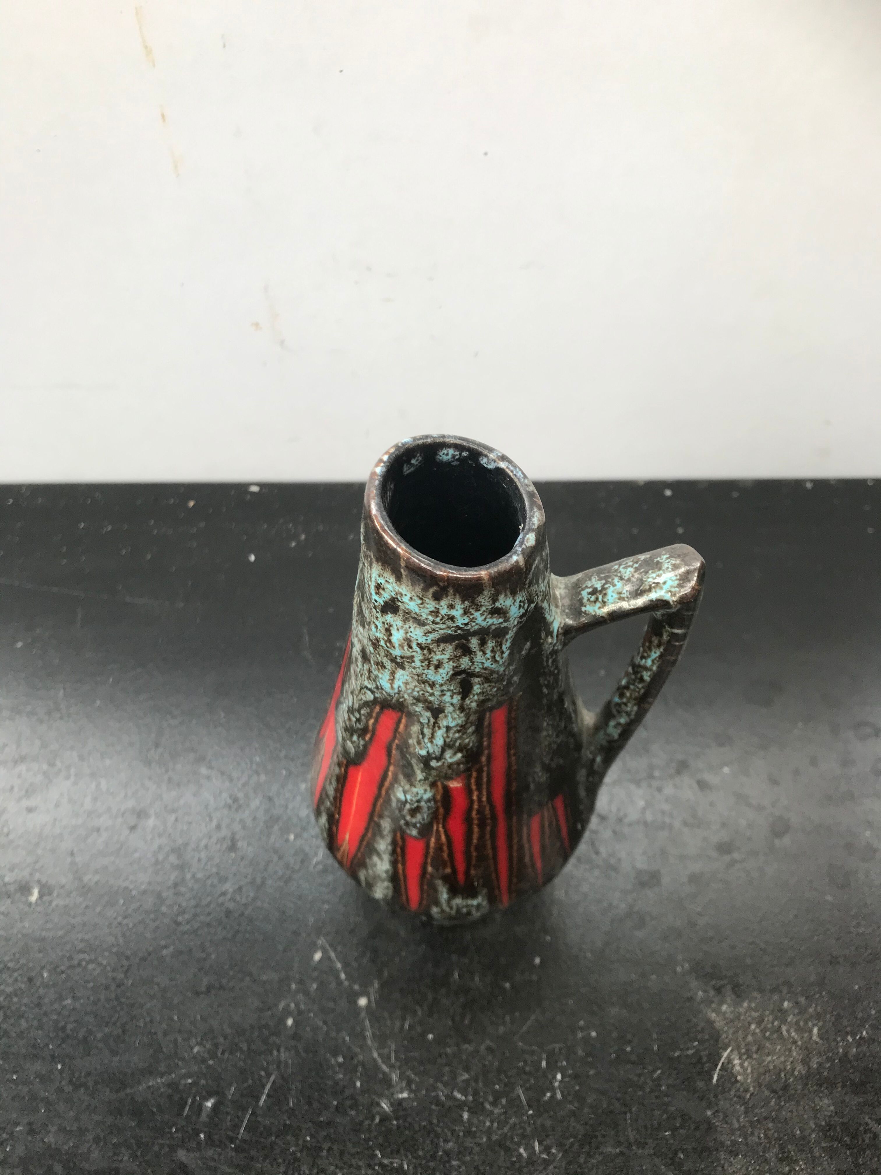 Former pitcher style art deco blue ceramics - vintage red