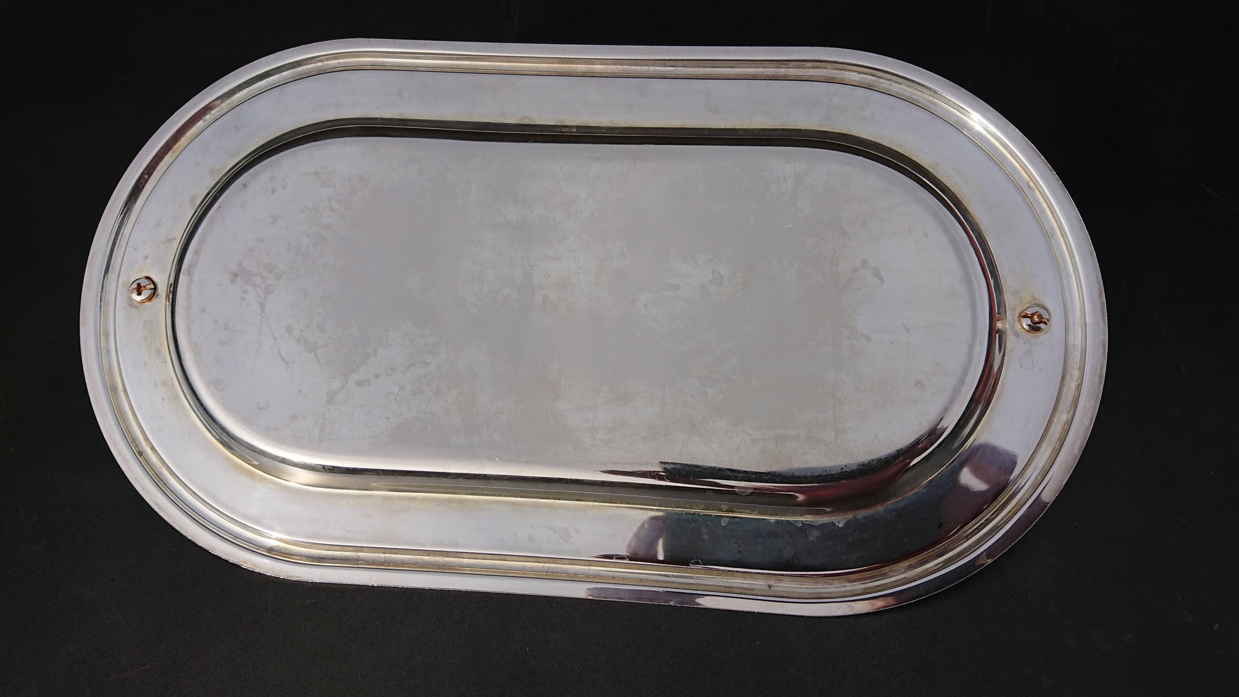 Silver metal tray, swan handles