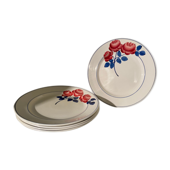 Ensemble de 5 assiettes HBCM roses rouges