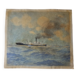 Watercolor of a liner at sea signed taboureau georges known as sandy-hook (1879-1960)