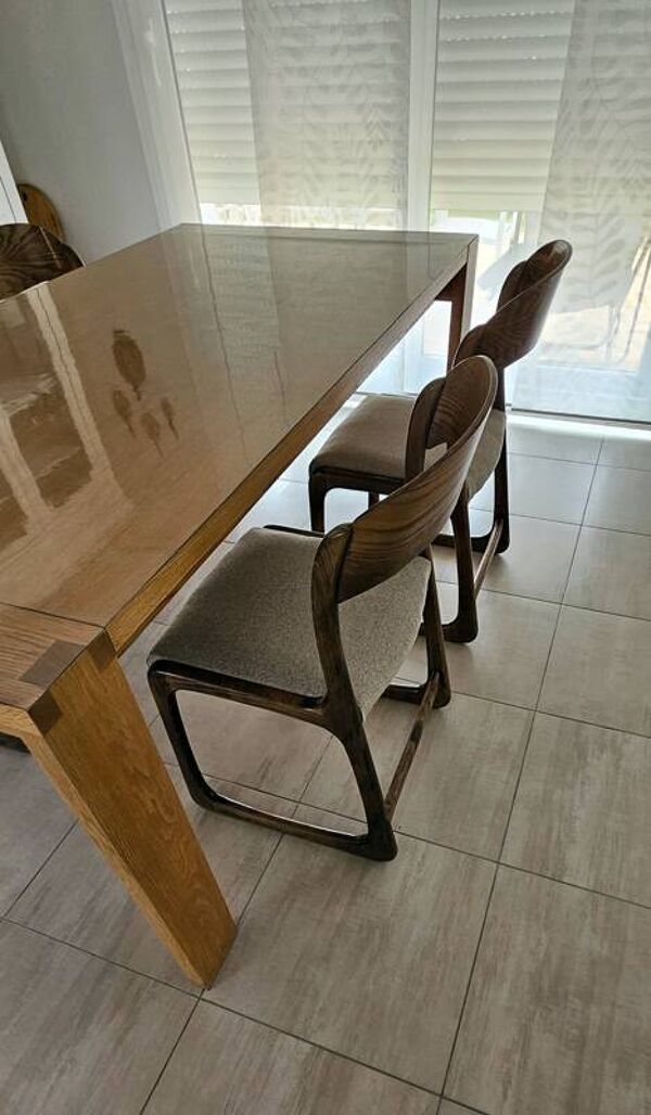 Suite de 4 chaises Baumann “Traîneau” vintage en bois courbé