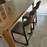 Set of 4 vintage Baumann "Sled" chairs in bent wood.