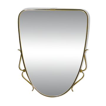 Elegant wall mirror in brass and black from the mid-century, Italy, 1950s.