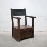 Fauteuil coffre en bois, XIX ème